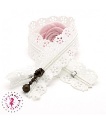 Fermeture éclair dentelle avec tirette 20/25 cm - Blanc