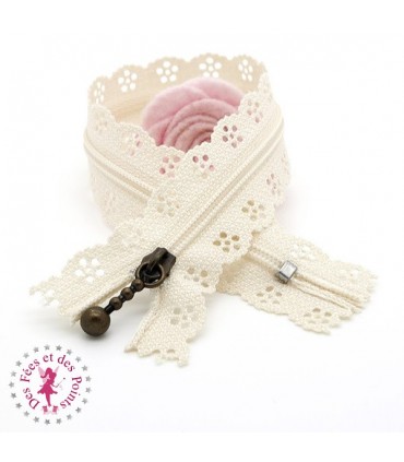 Fermeture éclair dentelle avec tirette 20/25 cm - Ivoire
