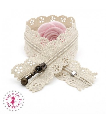 Fermeture éclair dentelle avec tirette 20/25 cm - Beige