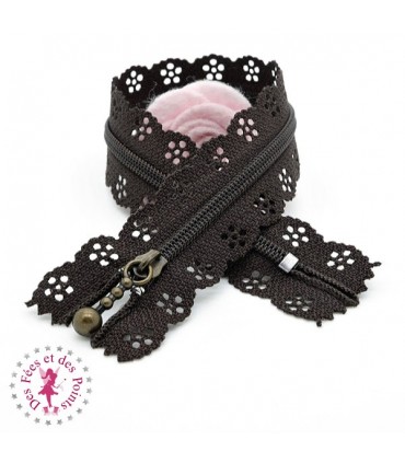 Fermeture éclair dentelle avec tirette 20/25 cm - Chocolat
