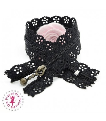 Fermeture éclair dentelle avec tirette 20/25 cm - Noir