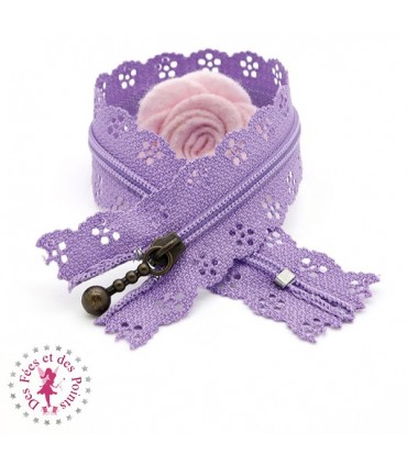 Fermeture éclair dentelle avec tirette 20/25 cm - Mauve