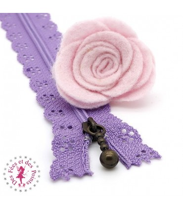 Fermeture éclair dentelle avec tirette 20/25 cm - Mauve