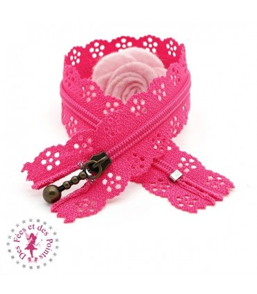 Fermeture éclair dentelle avec tirette 20/25 cm - Fuchsia