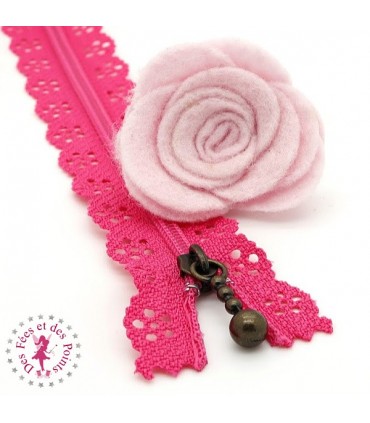 Fermeture éclair dentelle avec tirette 20/25 cm - Fuchsia