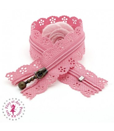 Fermeture éclair dentelle avec tirette 20/25 cm - Rose
