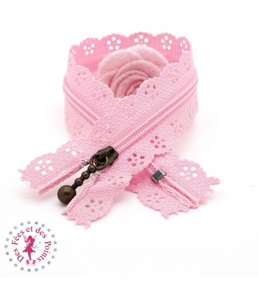Fermeture éclair dentelle avec tirette 20/25 cm - Rose clair