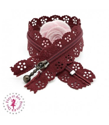 Fermeture éclair dentelle avec tirette 20/25 cm - Bordeaux