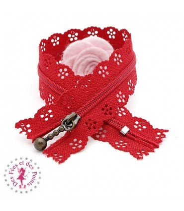 Fermeture éclair dentelle avec tirette 20/25 cm - Rouge