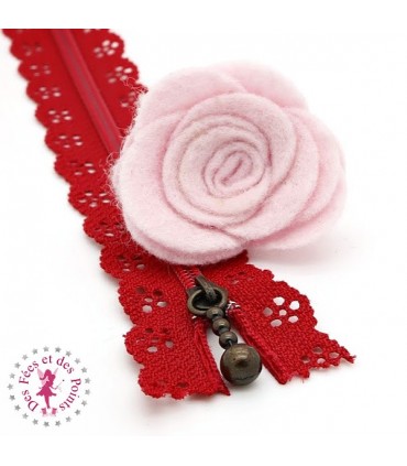 Fermeture éclair dentelle avec tirette 20/25 cm - Rouge