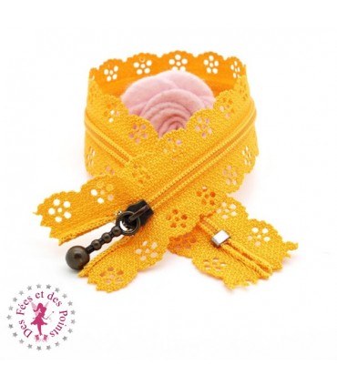 Fermeture éclair dentelle avec tirette 20/25 cm - Orange