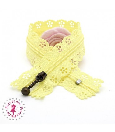 Fermeture éclair dentelle avec tirette 20/25 cm - Jaune Citron