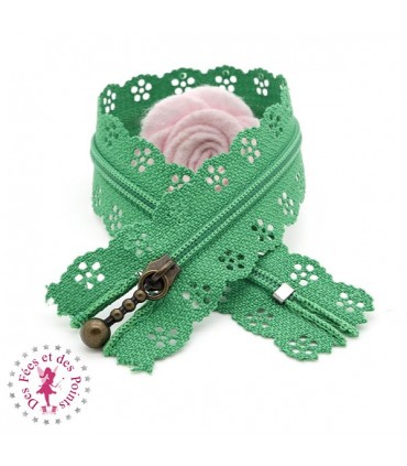 Fermeture éclair dentelle avec tirette 20/25 cm - Vert