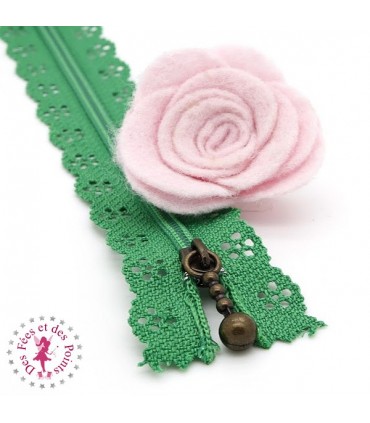 Fermeture éclair dentelle avec tirette 20/25 cm - Vert
