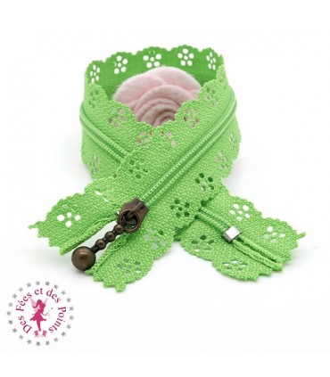 Fermeture éclair dentelle avec tirette 20/25 cm - Vert Grenouille