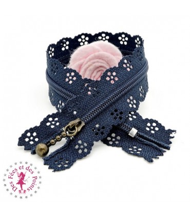 Fermeture éclair dentelle avec tirette 20/25 cm - Bleu Marine