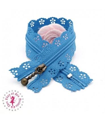 Fermeture éclair dentelle avec tirette 20/25 cm - Bleu Canard