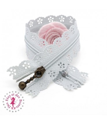Fermeture éclair dentelle avec tirette 20/25 cm - Bleu Gris
