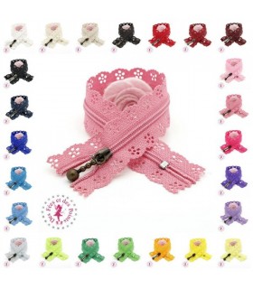 Fermeture éclair dentelle avec tirette - 20 ou 25 cm - 24 couleurs