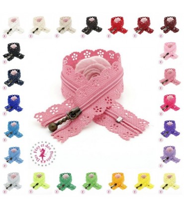 Fermeture éclair dentelle avec tirette - 20 ou 25 cm - 24 couleurs