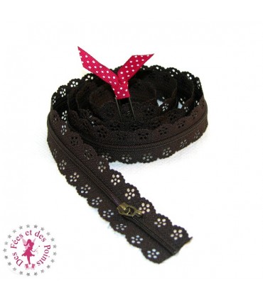 Fermeture éclair dentelle au mètre - Chocolat