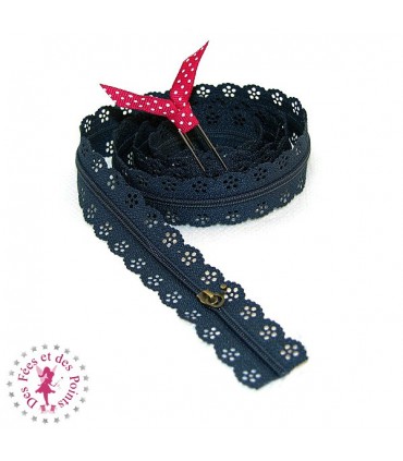 Fermeture éclair dentelle au mètre - Bleu foncé