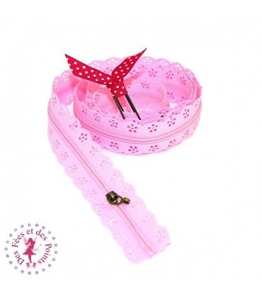 Fermeture éclair dentelle au mètre - Rose