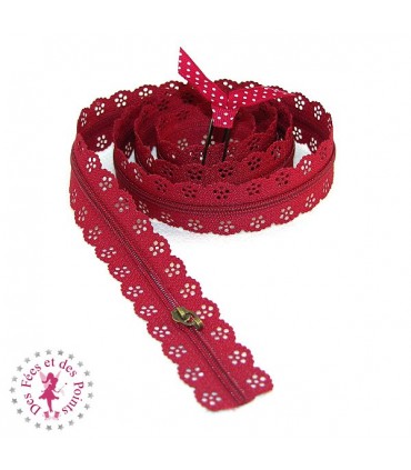 Fermeture éclair dentelle au mètre - Rouge foncé
