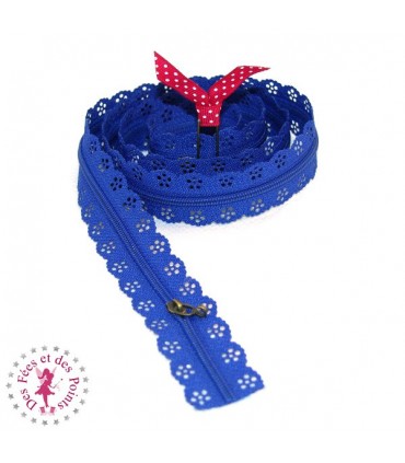 Fermeture éclair dentelle au mètre - Bleu Roi