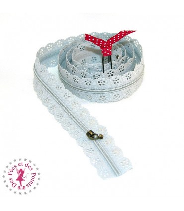 Fermeture éclair dentelle au mètre - Bleu gris