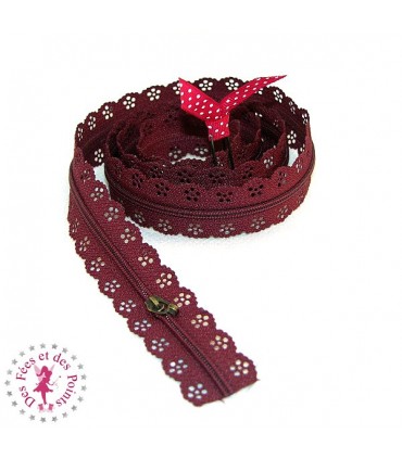 Fermeture éclair dentelle au mètre - Bordeaux