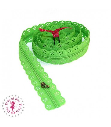 Fermeture éclair dentelle au mètre - Vert grenouille