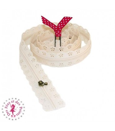 Fermeture éclair dentelle au mètre - Ivoire