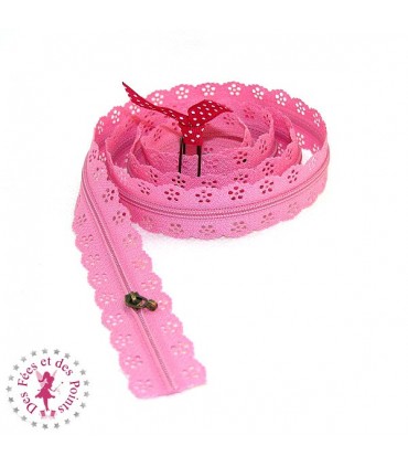 Fermeture éclair dentelle au mètre - Vieux rose