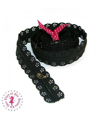 Fermeture éclair dentelle au mètre - Noir