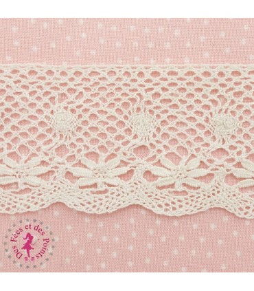 Dentelle Fleurie ancienne au fuseaux - Bordure - 4.5 cm