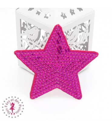 Etoiles en sequins / paillettes à thermocoller - 9 x 9 cm - Fuchsia