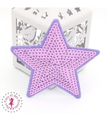 Etoiles en sequins / paillettes à thermocoller - 9 x 9 cm - Parme