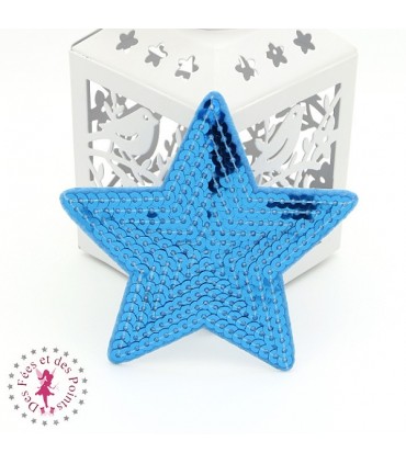 Etoiles en sequins / paillettes à thermocoller - 9 x 9 cm - Turquoise