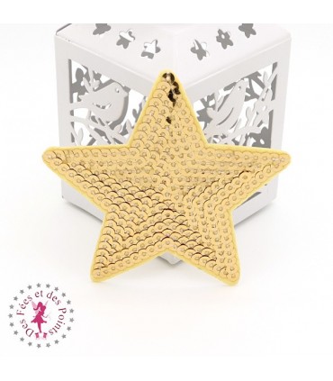 Etoiles en sequins / paillettes à thermocoller - 9 x 9 cm - Or