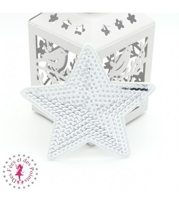 Etoiles en sequins / paillettes à thermocoller - 9 x 9 cm - Argent