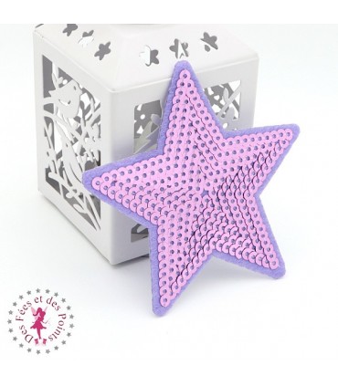 Etoiles en sequins / paillettes à thermocoller - 9 x 9 cm - Parme