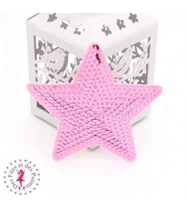 Etoiles en sequins / paillettes à thermocoller - 9 x 9 cm - Rose
