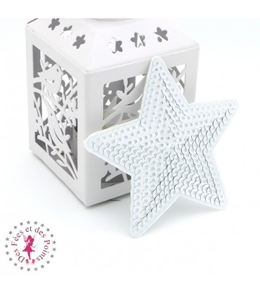 Etoiles en sequins / paillettes à thermocoller - 9 x 9 cm - Argent