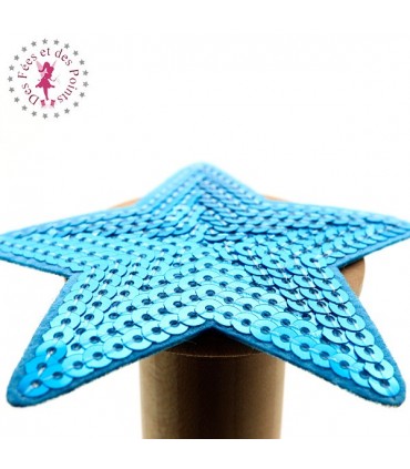 Etoiles en sequins / paillettes à thermocoller - 9 x 9 cm - Turquoise
