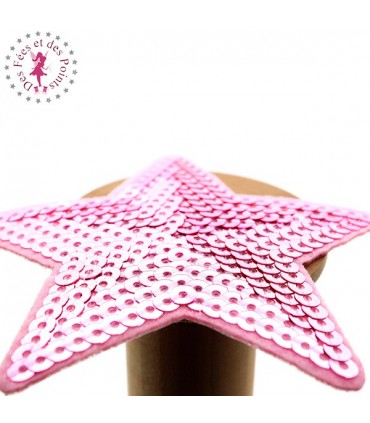 Etoiles en sequins / paillettes à thermocoller - 9 x 9 cm - Rose
