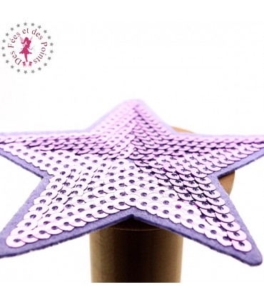 Etoiles en sequins / paillettes à thermocoller - 9 x 9 cm - Parme