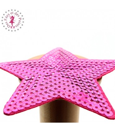 Etoiles en sequins / paillettes à thermocoller - 9 x 9 cm - Fuchsia