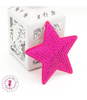 Etoiles en sequins / paillettes à thermocoller - 9 x 9 cm - Fuchsia