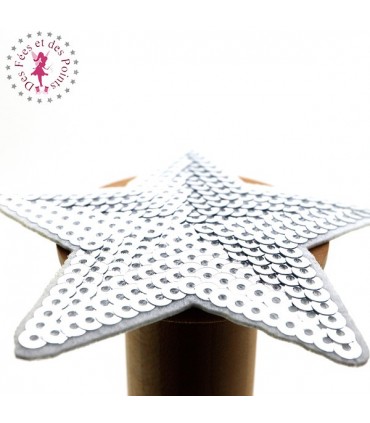 Etoiles en sequins / paillettes à thermocoller - 9 x 9 cm - Argent